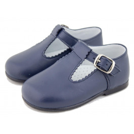 Zapatos Pepitos Bebé Niño hebilla Piel azul marino